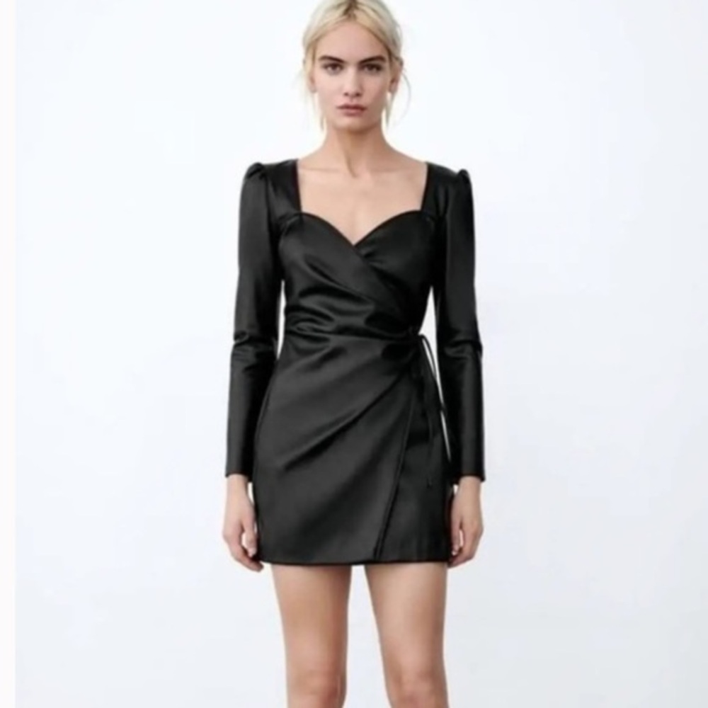 House of Harlow Faux Leather Black Wrap Dress Size Small